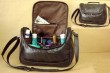 Black Leather  Beauty  Cosmetic bag With Long Stra