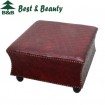 antique wooden leather stool (TD1C084)