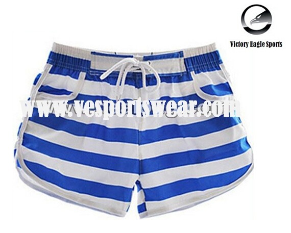 blue and white custom beach shorts