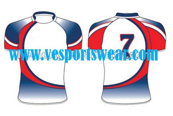 Oem school 100% polyester sublimation rugby jersey