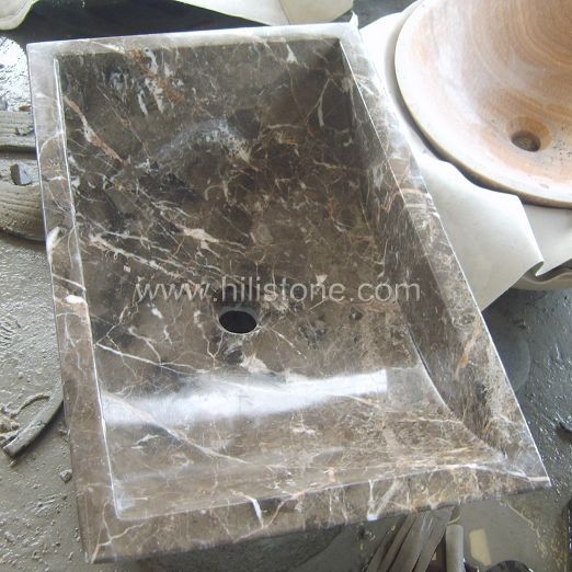 Dark Emperador Marble Polished Stone Sink