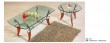 glass top wooden leg coffee table set