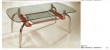 glass top wooden leg coffee table set