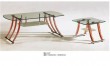 glass top wooden leg coffee table set