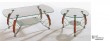 glass top wooden leg coffee table set