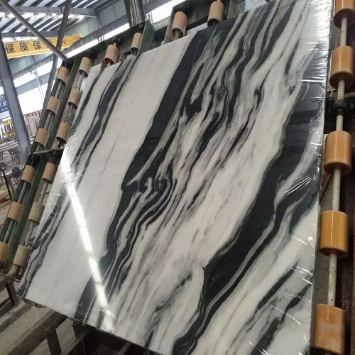 White Marble Slab with Black Vein for Flooring