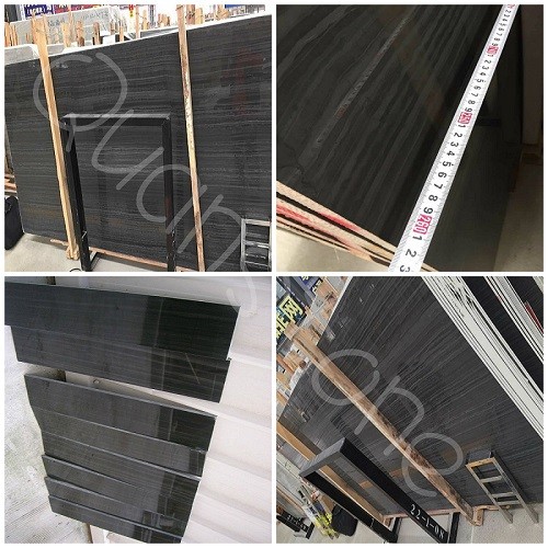 Polished Black Wood Grain Marble Flooring Tiles