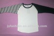 Ladies' autumn black striped long sleeve white cotton t shirt
