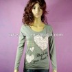 Ladies flower embroidered printed long sleeve t shirt

