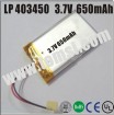 LP403450 High temperature lipo lithium 3.7V 650mAh rechargeable battery