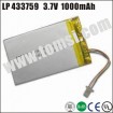 LP433759 high capacity 3.7V 1000mAh li-polymer lithium rechargeable battery