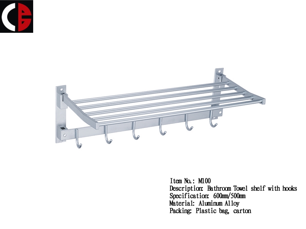 Bathroom Towel shelf with hooks M100