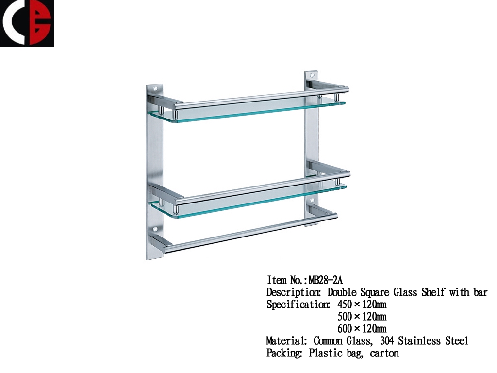 Double Square Glass Shelf with bar MB28-2A