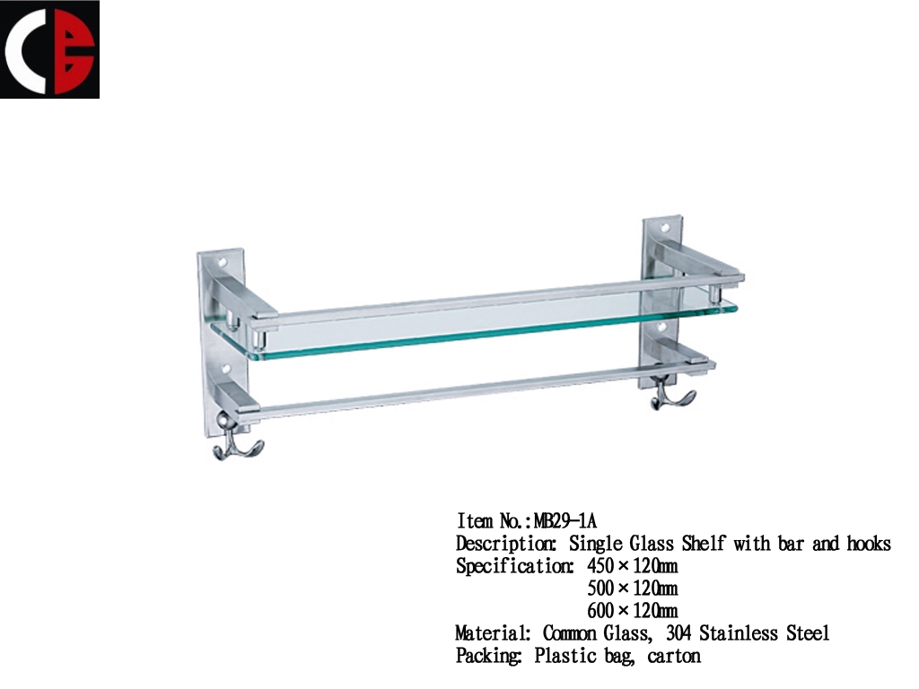 Single Glass Shelf with bar and hooks MB29-1A
