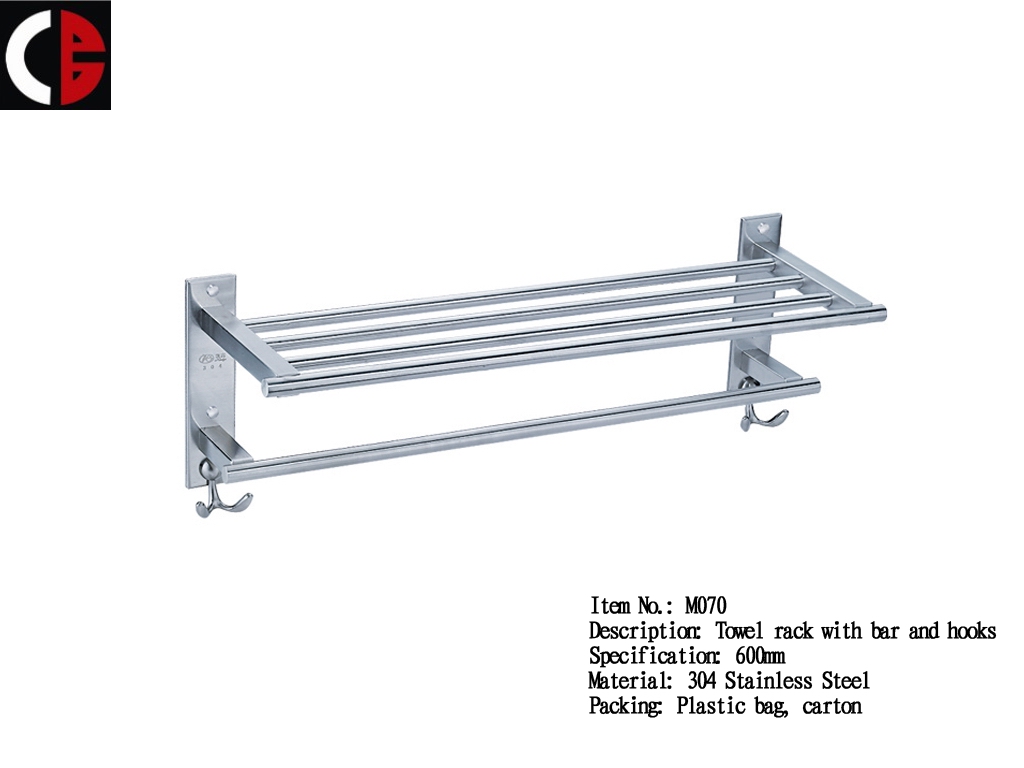 Towel rack with bar and hooks M070