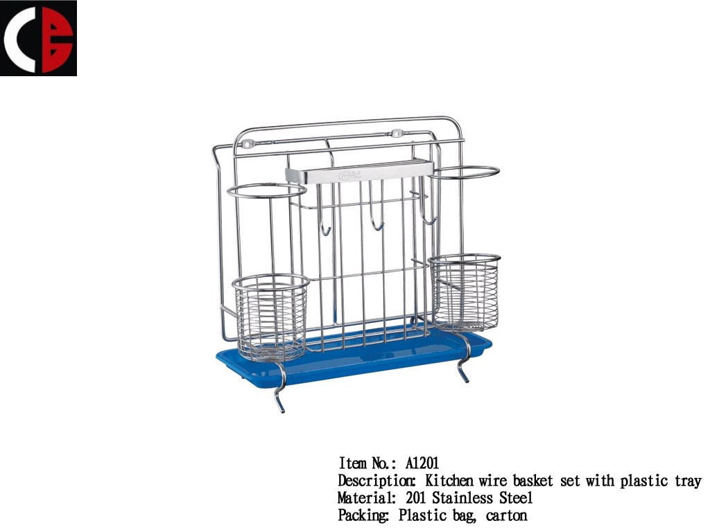 Kitchen wire basket set with plastic tray A1201