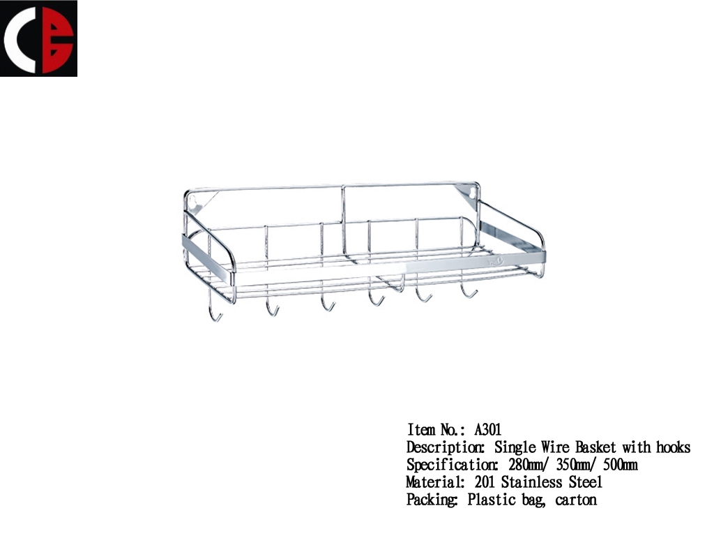 Single Wire Basket with hooks A301