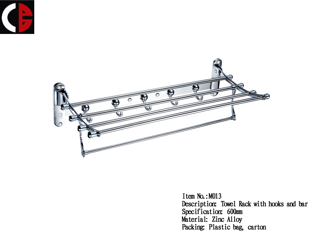 Zinc Alloy Towel Rack with hooks and bar M013
