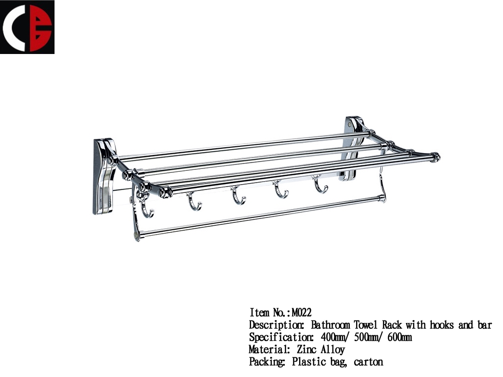 Zinc Alloy Towel Rack with hooks and bar M022