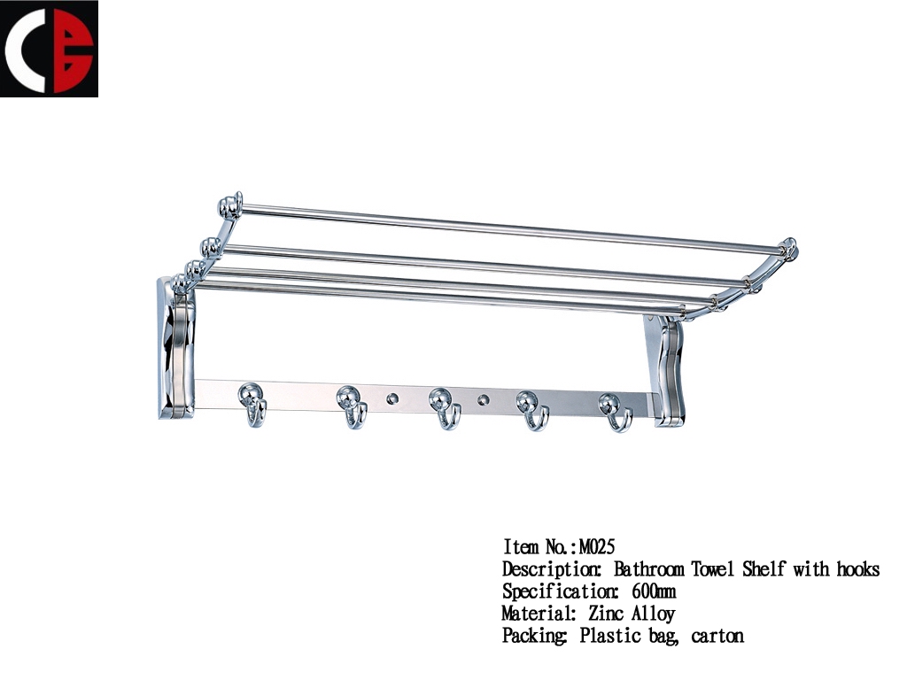 Zinc Alloy Towel Shelf with hooks M025