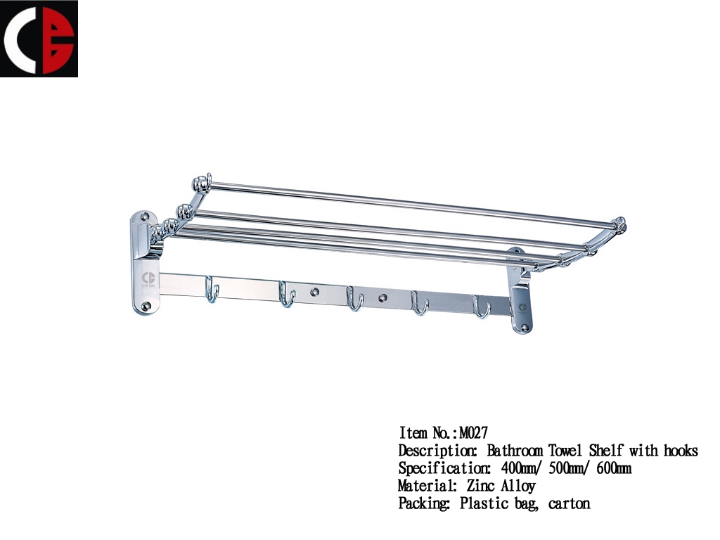 Zinc Alloy Towel Shelf with hooks M027