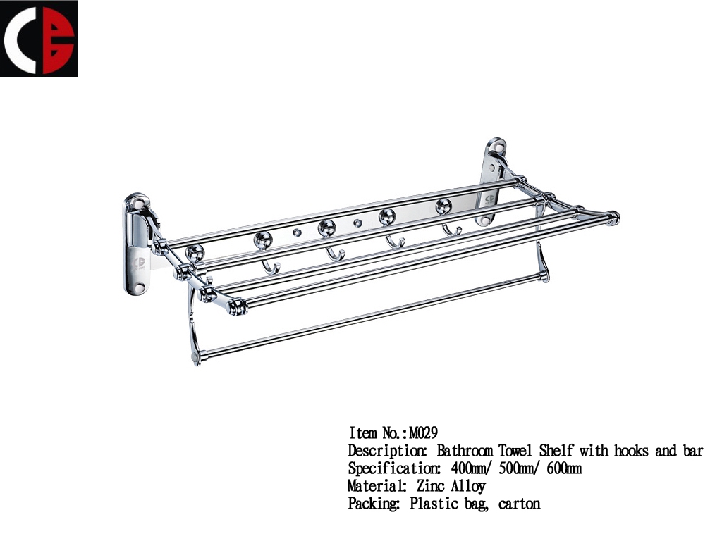 Zinc Alloy Towel Shelf with hooks and bar M029