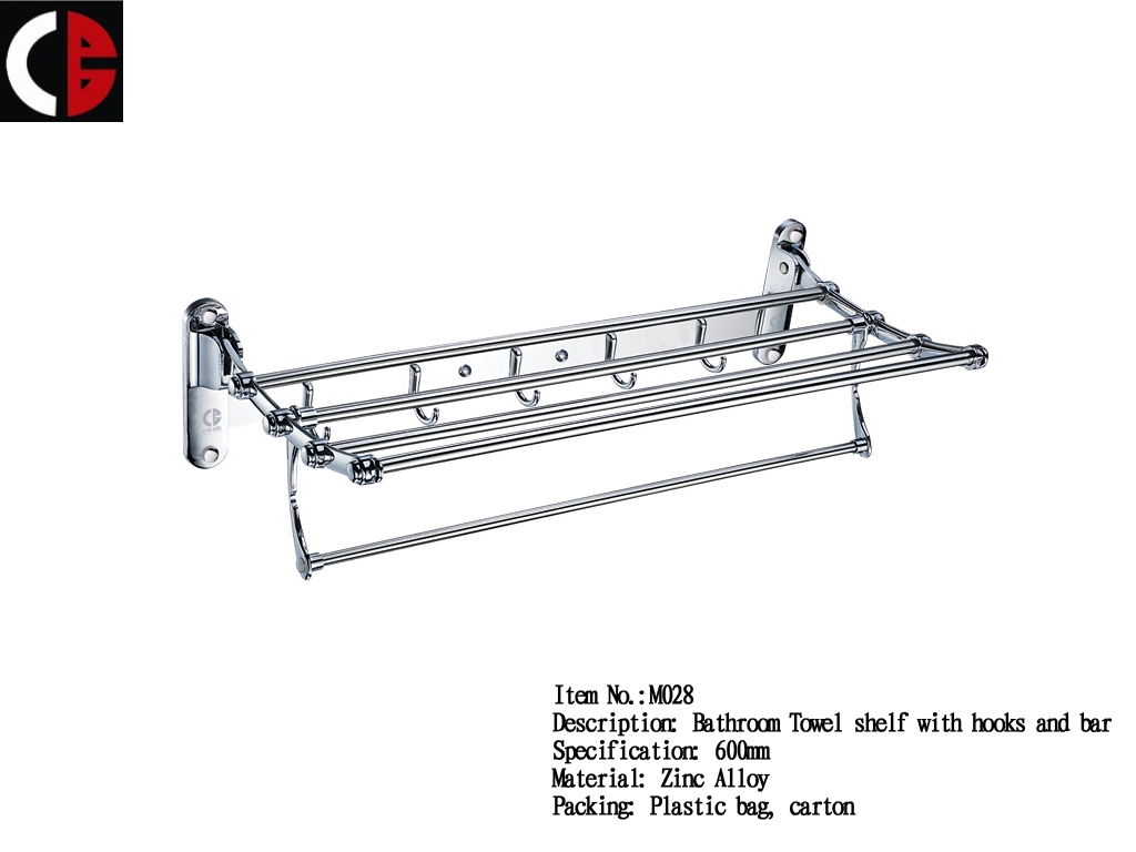 Zinc Alloy Towel shelf with hooks and bar M028