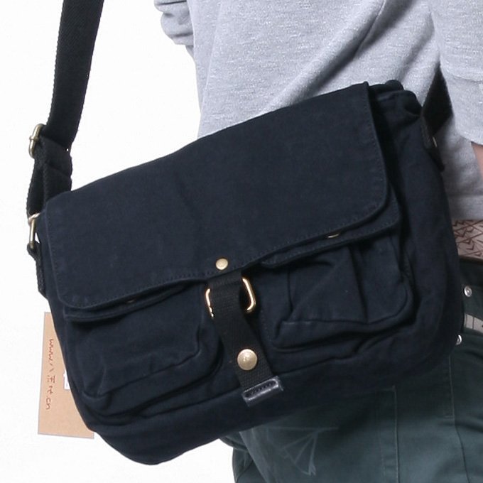 2371 black100% cotton washed canvas messenger bag