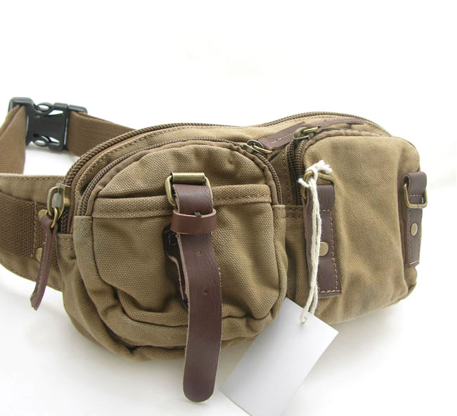 2297 khaki 100% cotton washed canvas waist bag