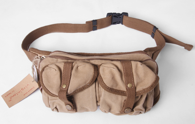 2373 khaki 100% cotton washed canvas waist bag