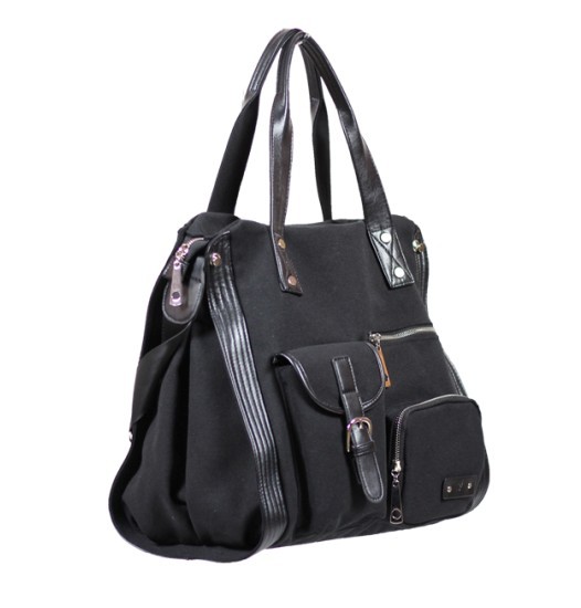 2012 Black Buckle Canvas Strap Satchel