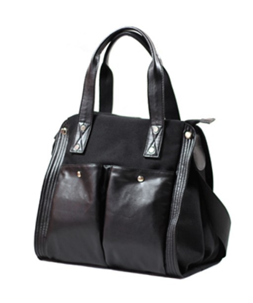 Black Buckle Canvas Strap Satchel